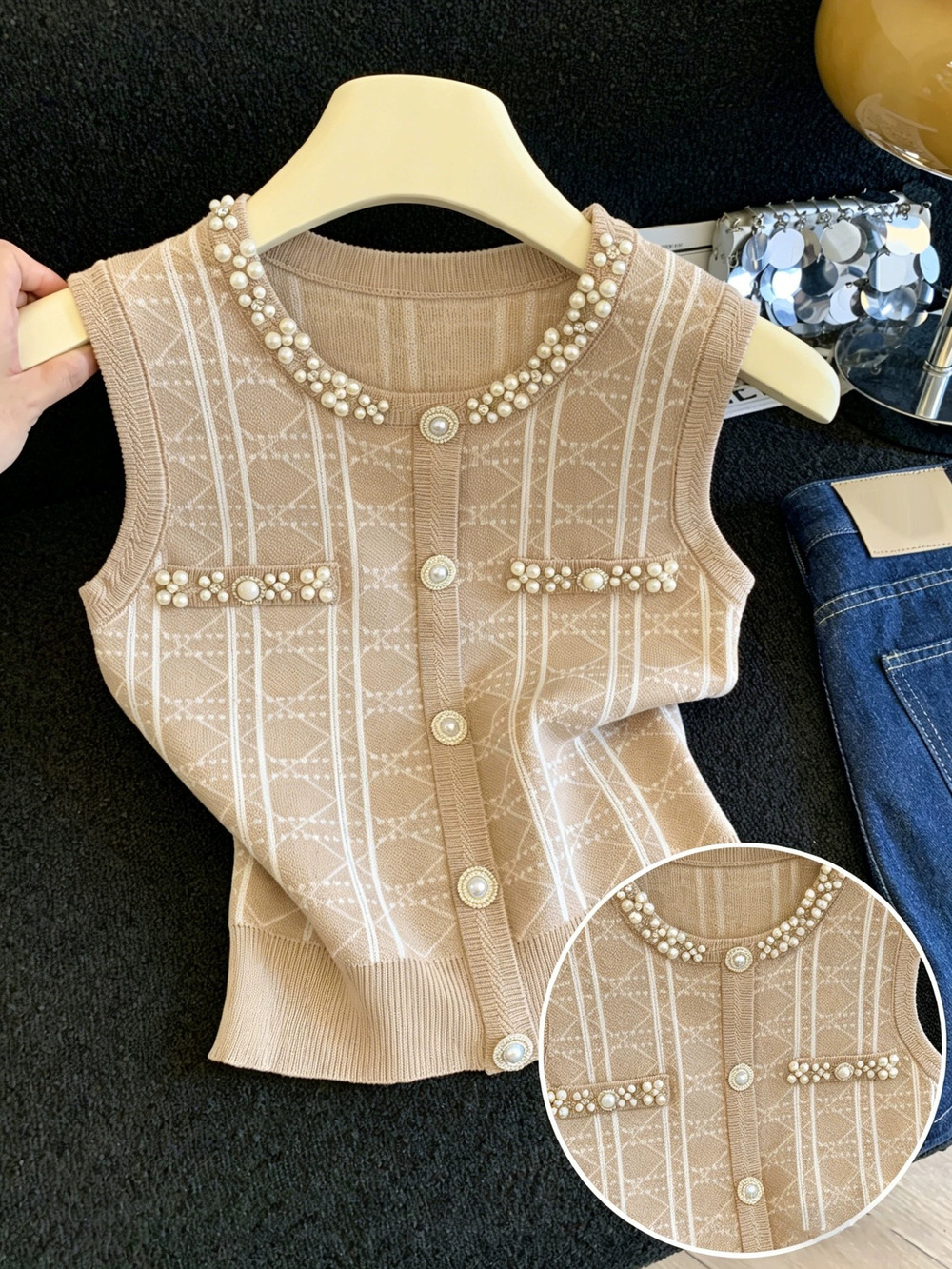 ZARA Chanel Style Pearl Knit Vest for Women